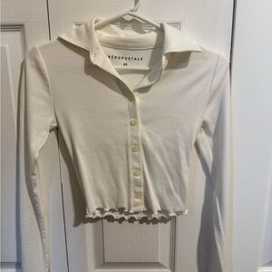 Aeropostale Cream Button-Up Crop Top